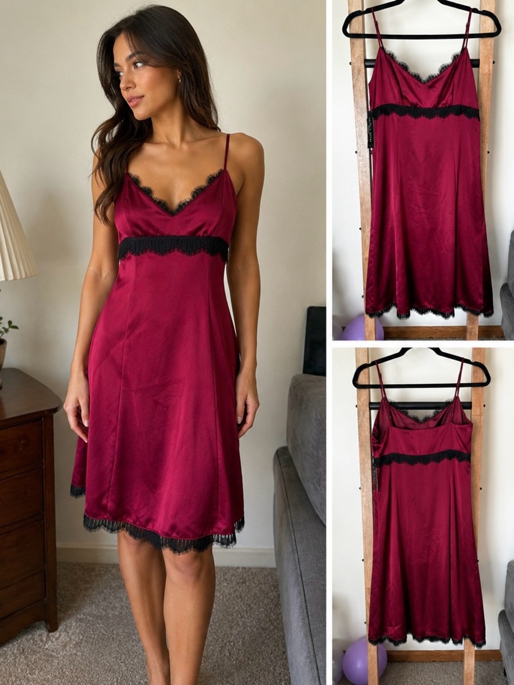 Vintage Antonio Melani Burgundy Satin Slip Dress